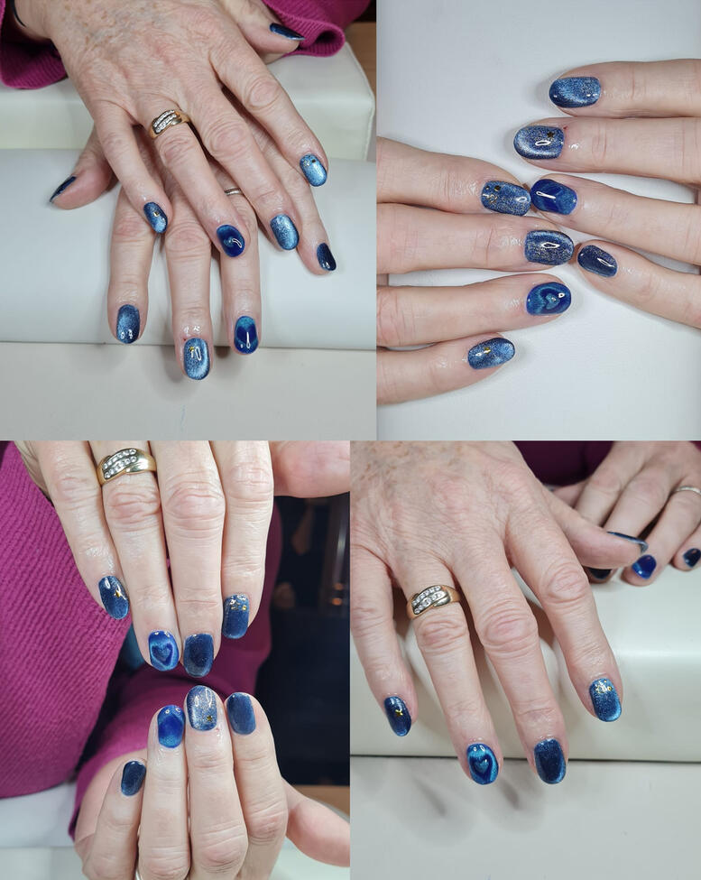 photo vernis semi-permanent et cat eye bleu