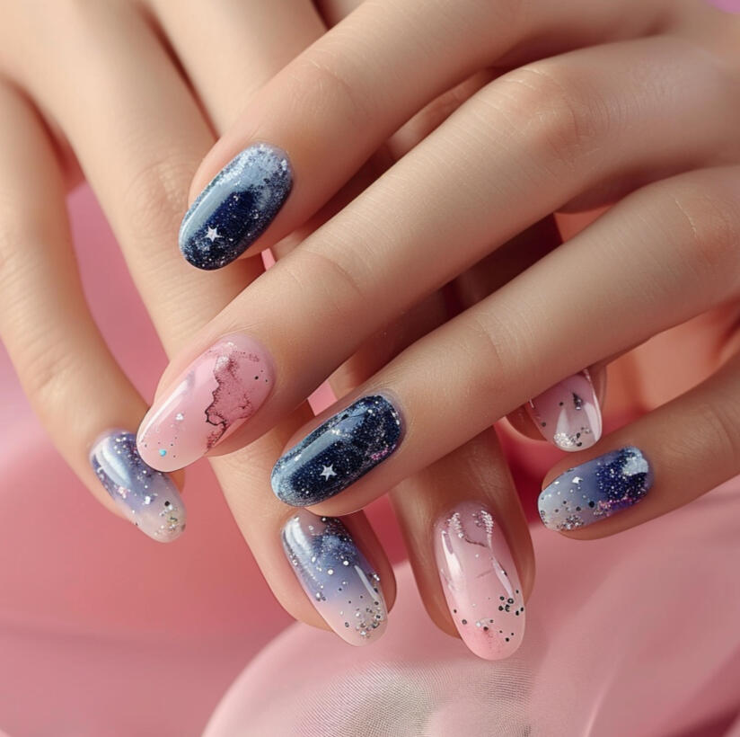 Untitled photo vernis semi-permanent rose et bleu, galaxy